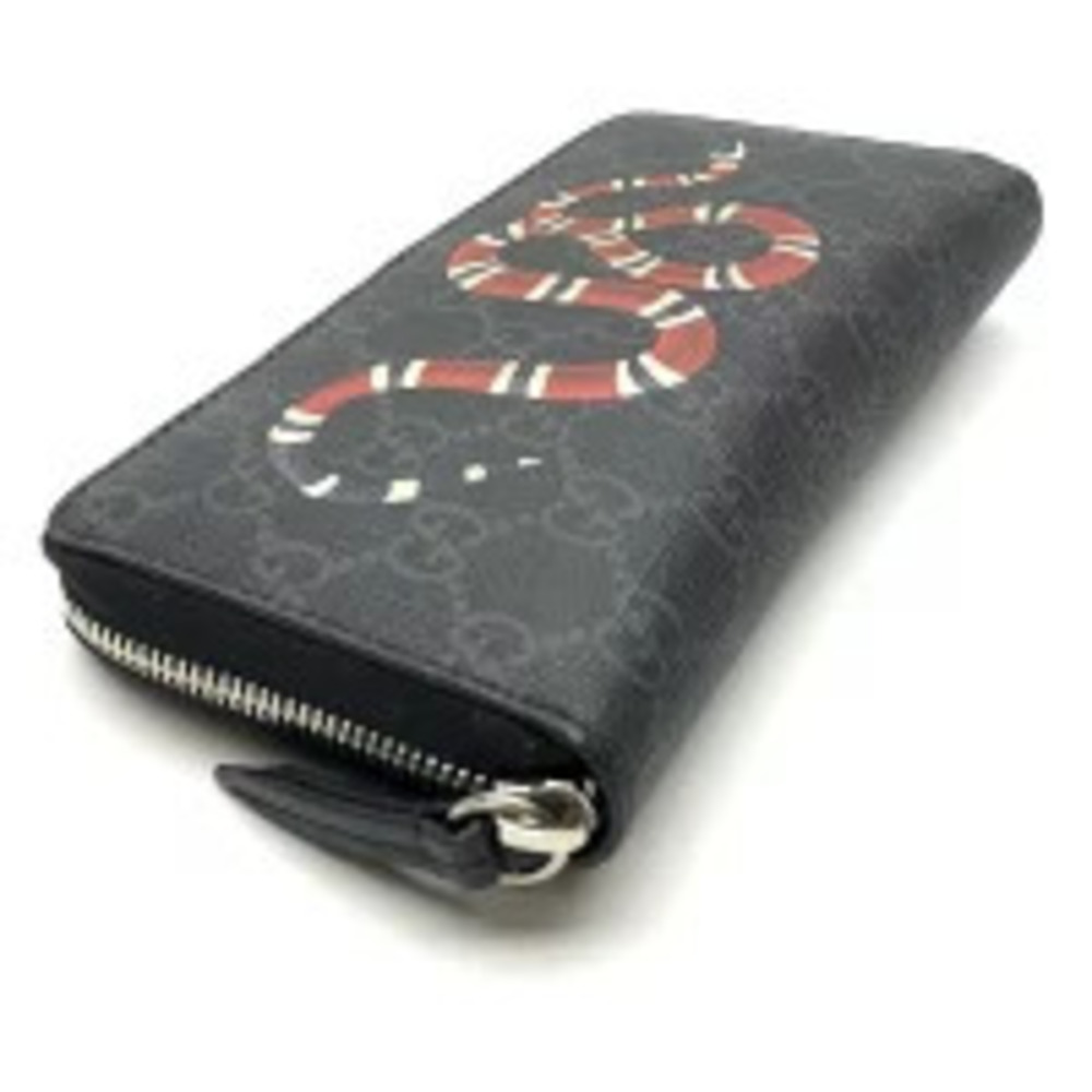GUCCI Round Zip Long Wallet GG Supreme Kingsnake Snake Gray - Picture 4 of 9
